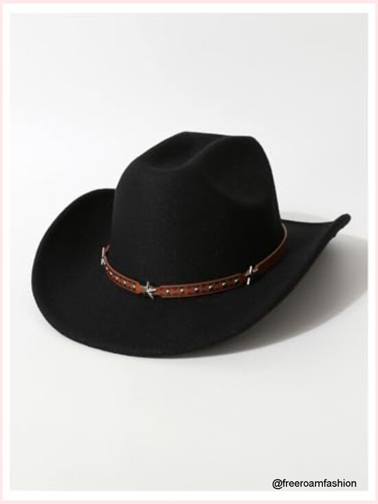 Wide Brim Cowboy Hat Vintage Rodeo Western Cowgirl Hat Country Concert Outfit